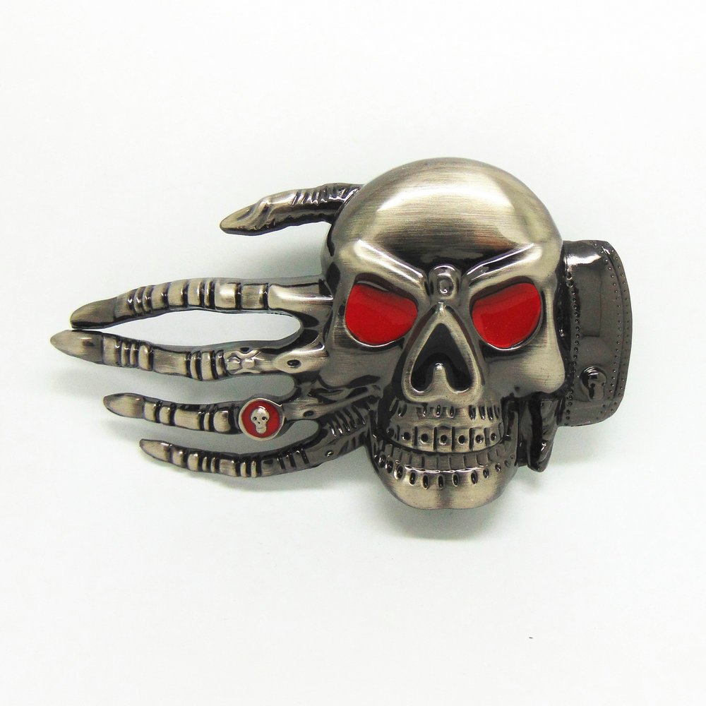 40mm Customized metal personal designed zinc alloy casting western cowboy skull style head belt buckle fashion