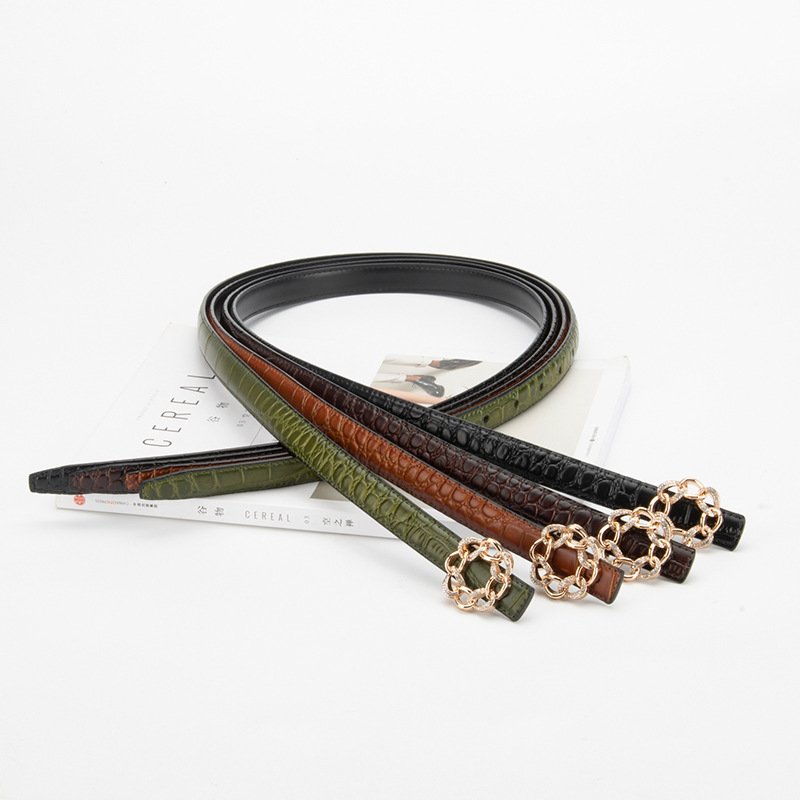 Luxury Retro Crocodile Pattern Genuine Leather Belt Diamond Flower Buckle Female Waist Belt Decorative Jeans
