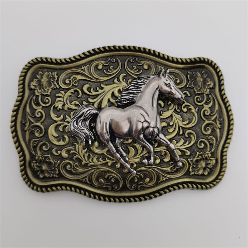 Zinc Alloy Tang Grass Flower Horse Belt Buckle Retro Casual 20mm Western Cowboy Belt Buckle Embossed Logo Plating Men's Garments