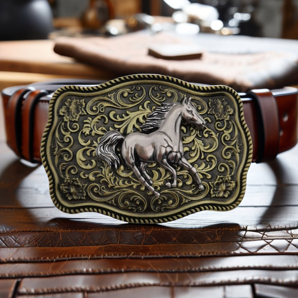 Zinc Alloy Tang Grass Flower Horse Belt Buckle Retro Casual 20mm Western Cowboy Belt Buckle Embossed Logo Plating Men's Garments