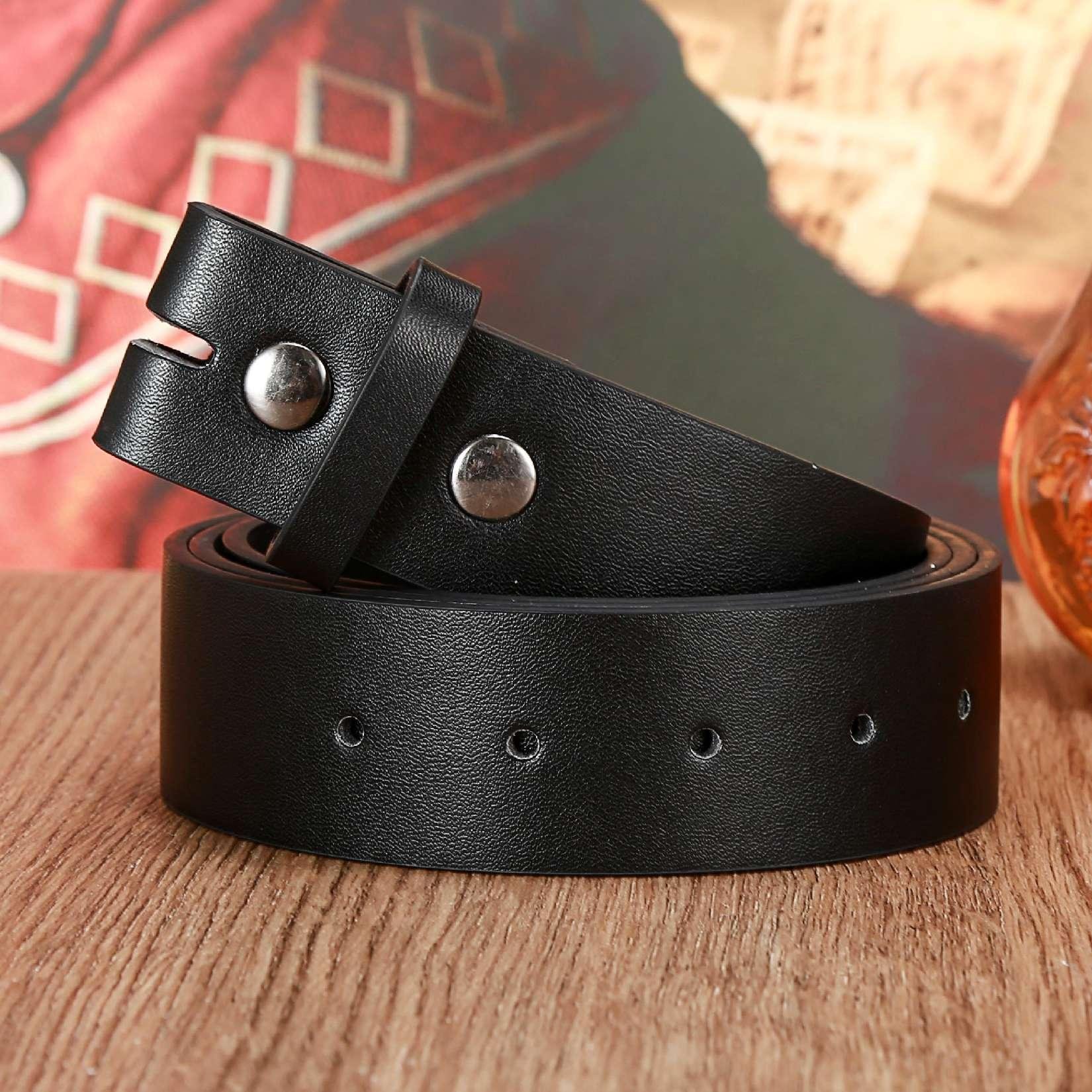 Wholesale custom logo fashionable man pu cowhide leather belt strap with rivets no buckle in stock for buckle