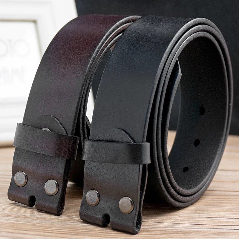 Wholesale custom logo fashionable man pu cowhide leather belt strap with rivets no buckle in stock for buckle
