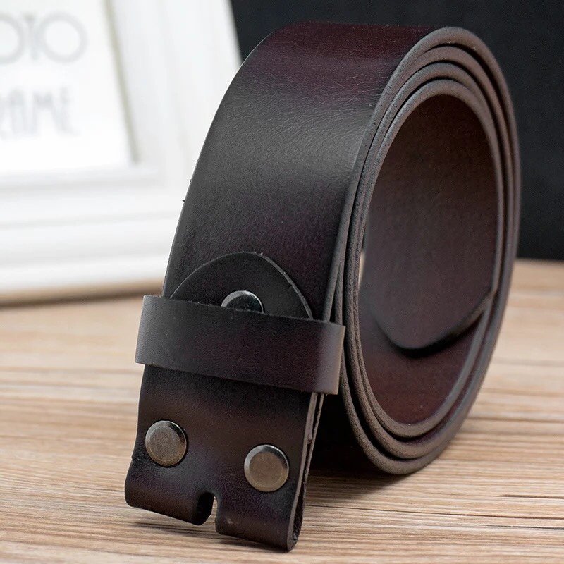 Wholesale custom logo fashionable man pu cowhide leather belt strap with rivets no buckle in stock for buckle