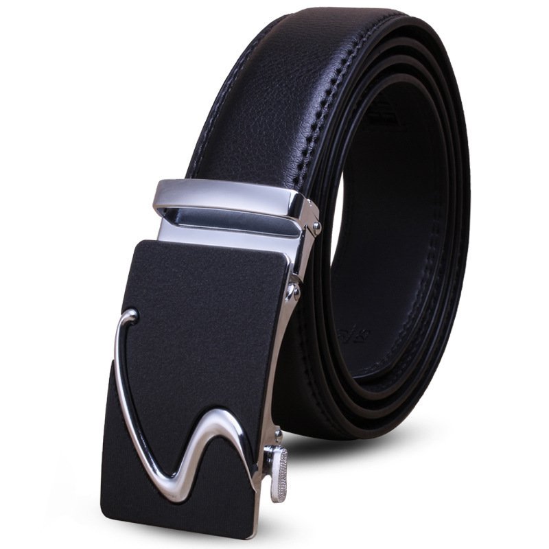 2024 Men's Adjustable Cowhide Leather Belt Business Leisure Genuine Cowhide Automatic Alloy Buckle Popular Genuine Men's Belts