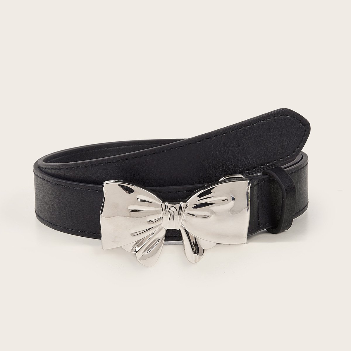Factory Trendy Daily Simple Retro Jeans Belt Black Bow Buckle Belt For Women Girl