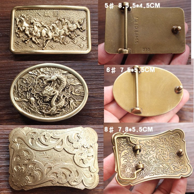 Men western cowboy retro brass metal craft belt buckle