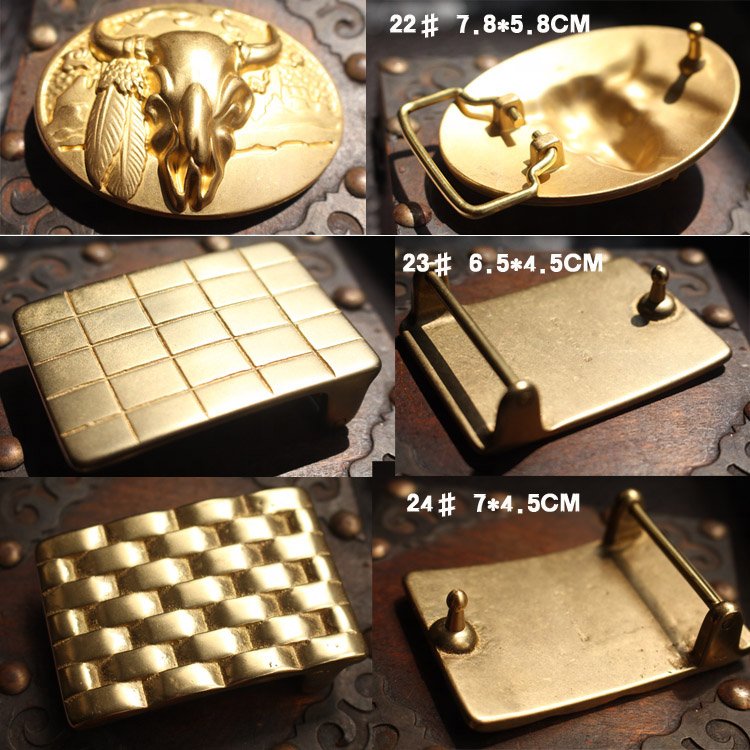 Men western cowboy retro brass metal craft belt buckle