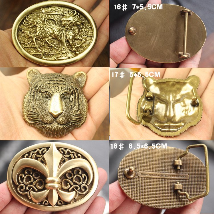 Men western cowboy retro brass metal craft belt buckle