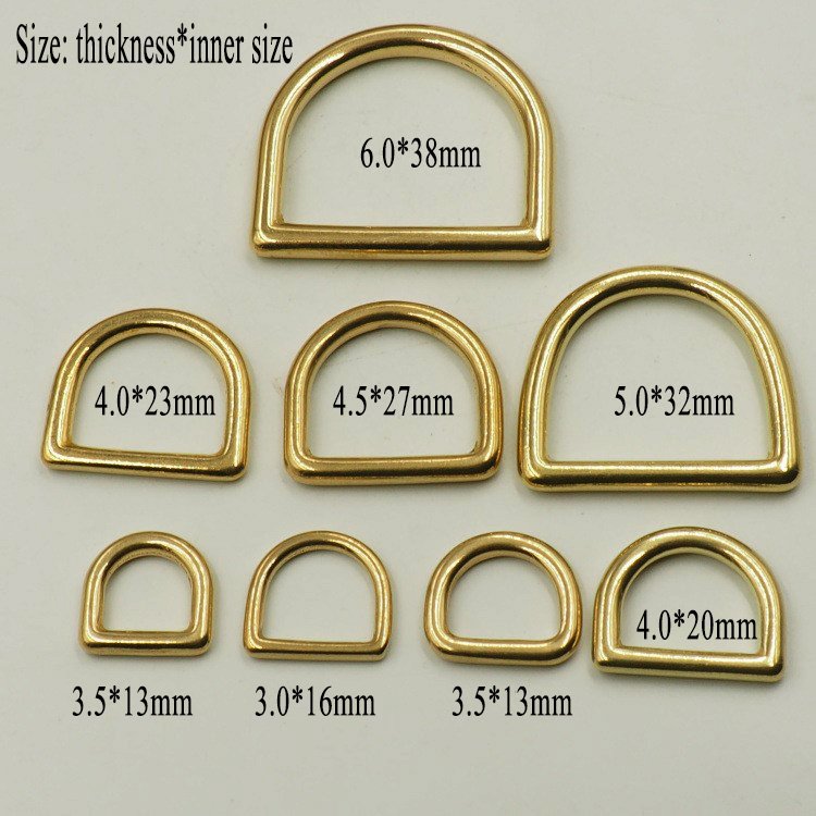 Wholesale metal Solid Brass D buckle 13mm 15mm 20mm 25mm 30mm 38mm 45mm 50mm brass D ring metal solid brass D ring