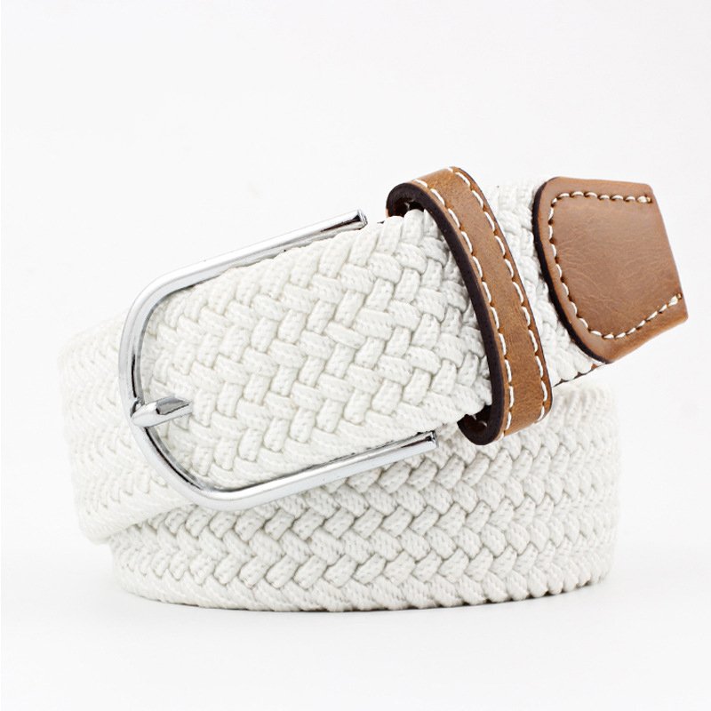 for 2024 Knitted Custom Stretch Lady Women Men Man Elastic Polyester Needle Pin Buckle Canvas Nylon Braided Fabric Woven Belt