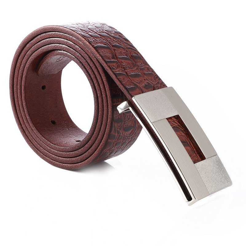 Luxury Premium Quality Stock Brown color Custom plate buckle Pure Full Grain men's belt Crocodile Cow Hide Genuine leather belt