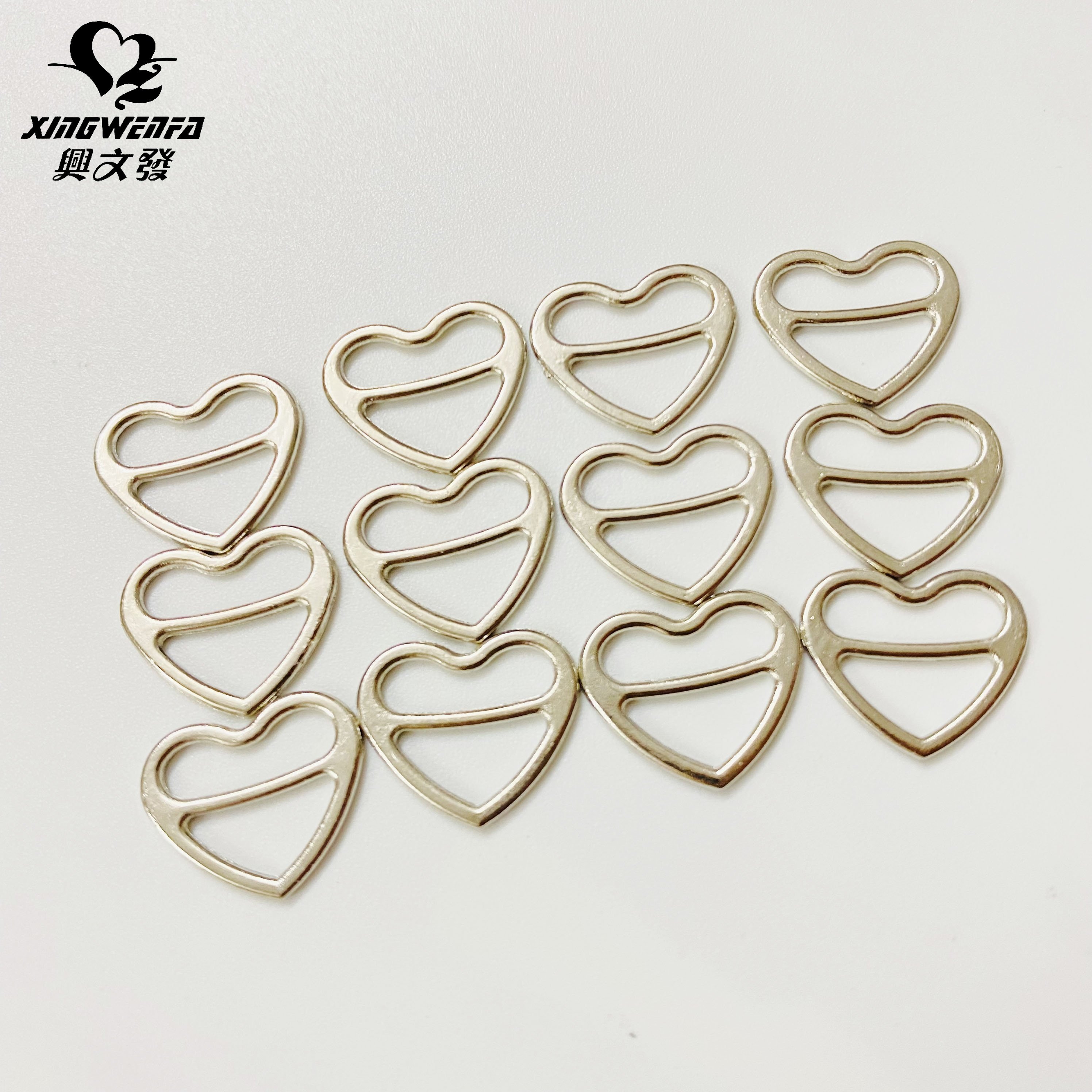 Underwear accessories 10mm 12mm bra strap buckle nickle free bra strap metal heart shape adjuster zinc alloy silver heart slider