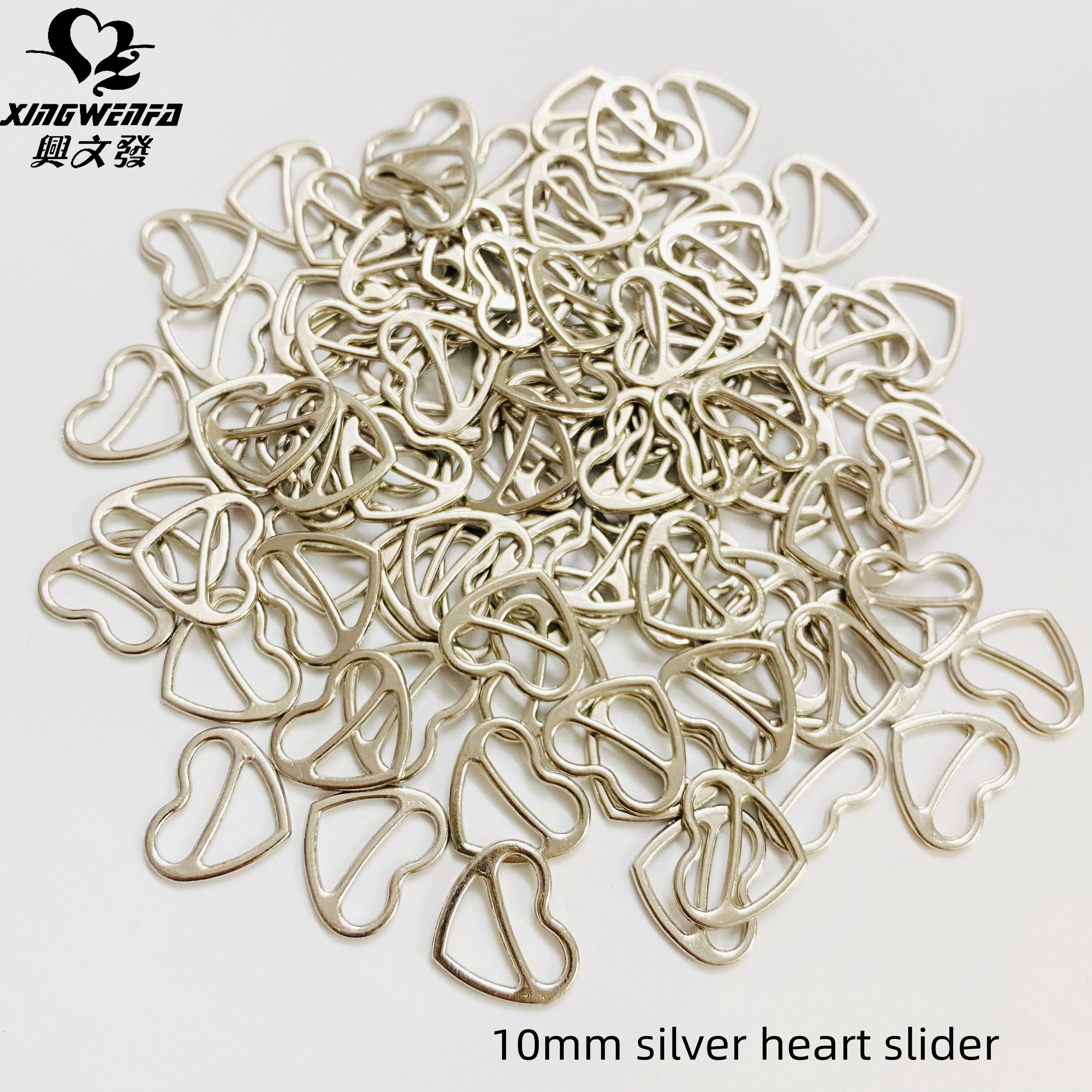 Underwear accessories 10mm 12mm bra strap buckle nickle free bra strap metal heart shape adjuster zinc alloy silver heart slider