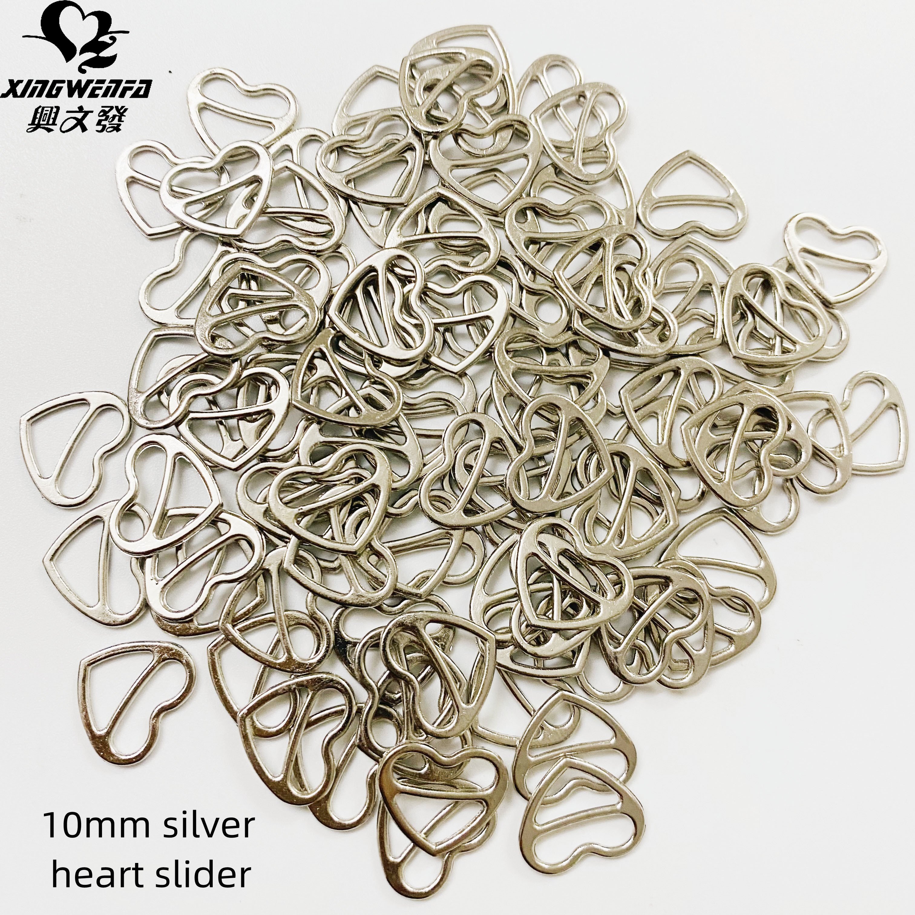 Underwear accessories 10mm 12mm bra strap buckle nickle free bra strap metal heart shape adjuster zinc alloy silver heart slider