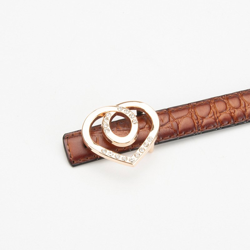 Newest Styles Diamond Heart Buckle Crocodile Pattern Retro Genuine Leather Belt Female Waist Belt Decorative Jeans