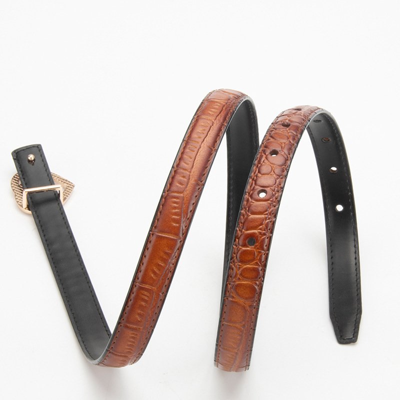 Newest Styles Diamond Heart Buckle Crocodile Pattern Retro Genuine Leather Belt Female Waist Belt Decorative Jeans