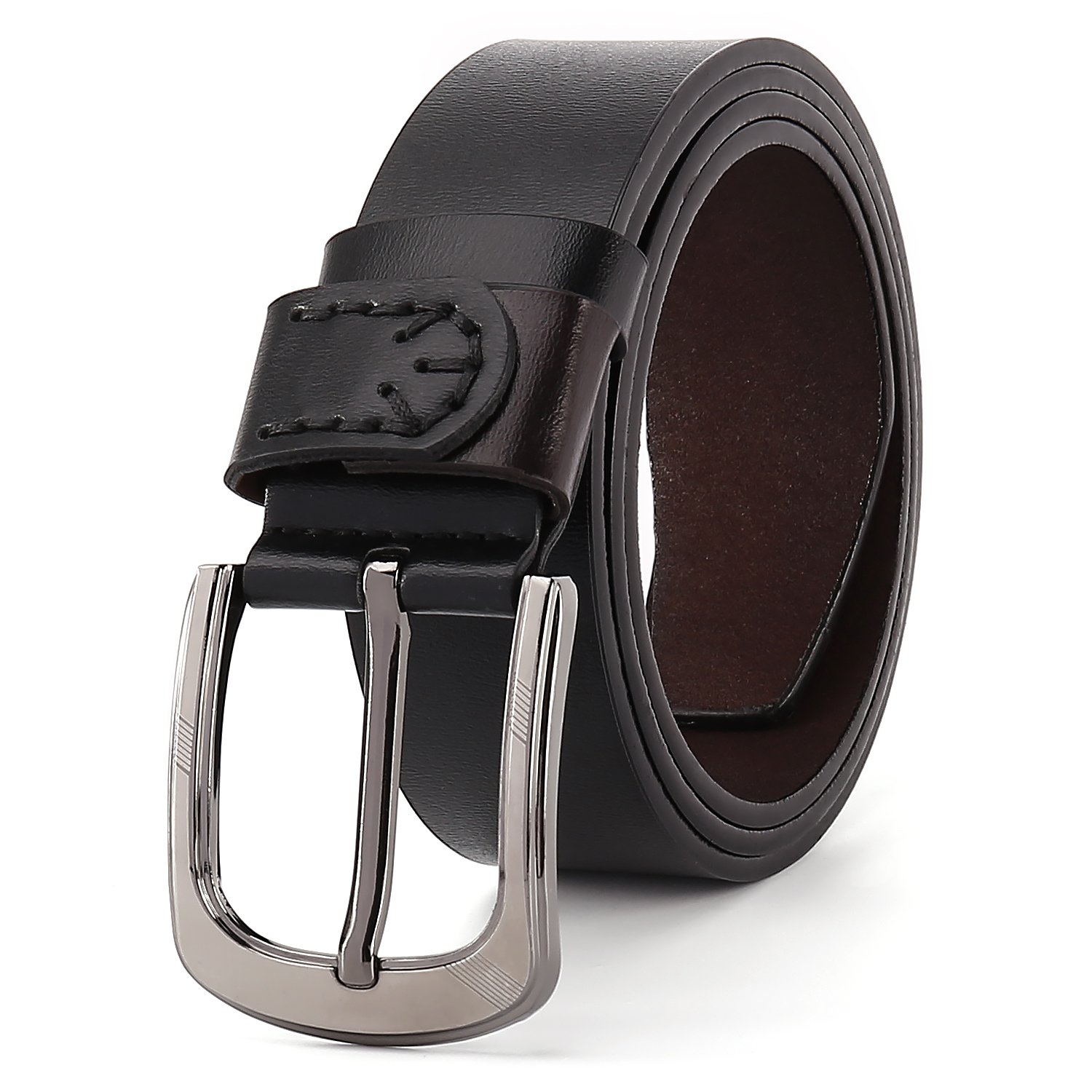 Customized men's PU leather belt sewing leather loop belt match alloy buckle men's casual jeans belt