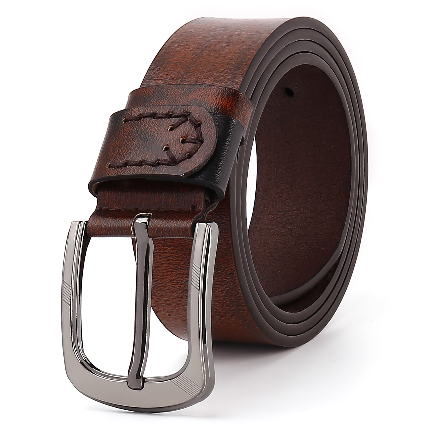 Customized men's PU leather belt sewing leather loop belt match alloy buckle men's casual jeans belt