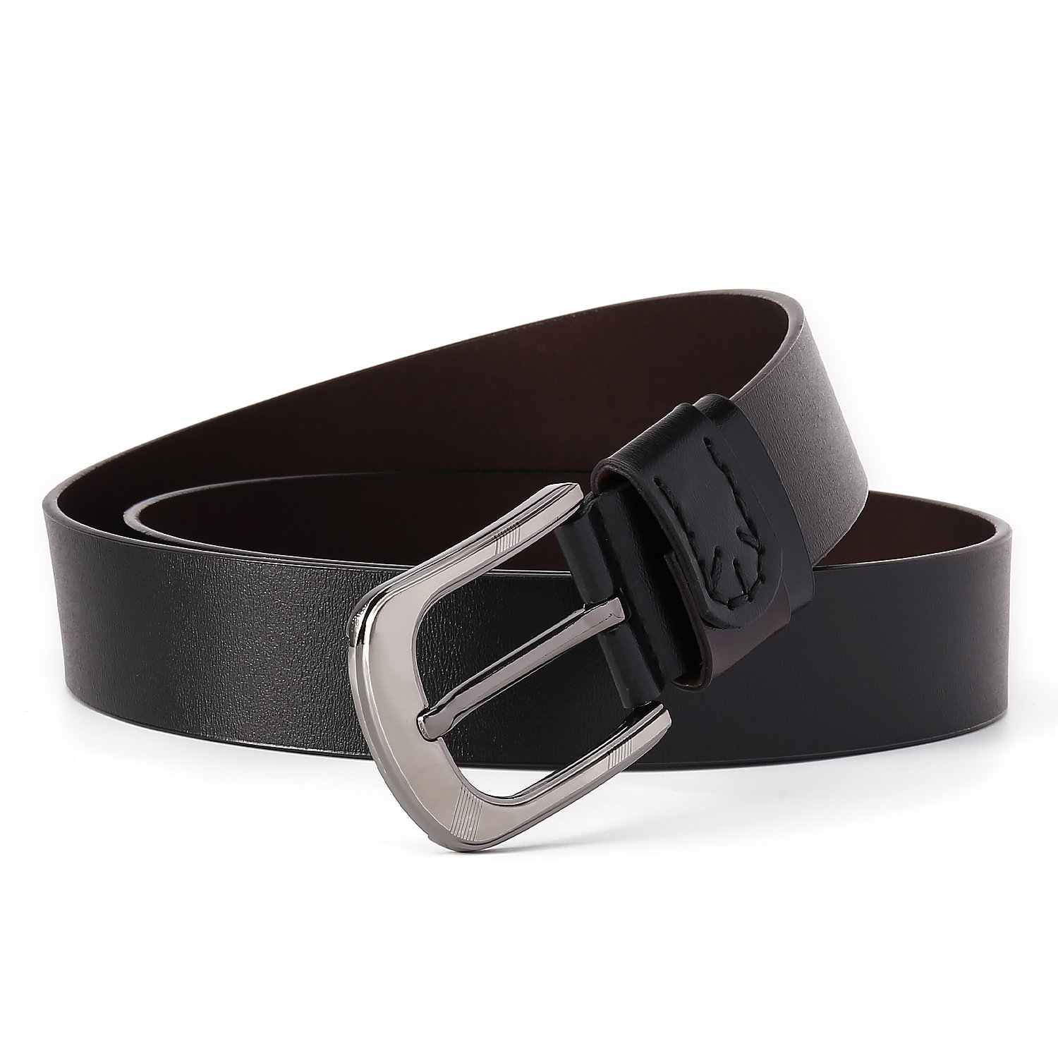 Customized men's PU leather belt sewing leather loop belt match alloy buckle men's casual jeans belt
