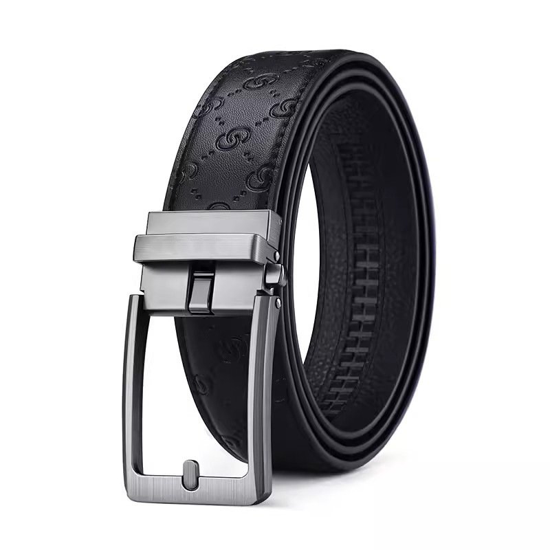 Business Classic Cowhide Men Belt Black Genuine Leather Belts for Men Automatic Ratchet G Buckle Waist Belt Alloy