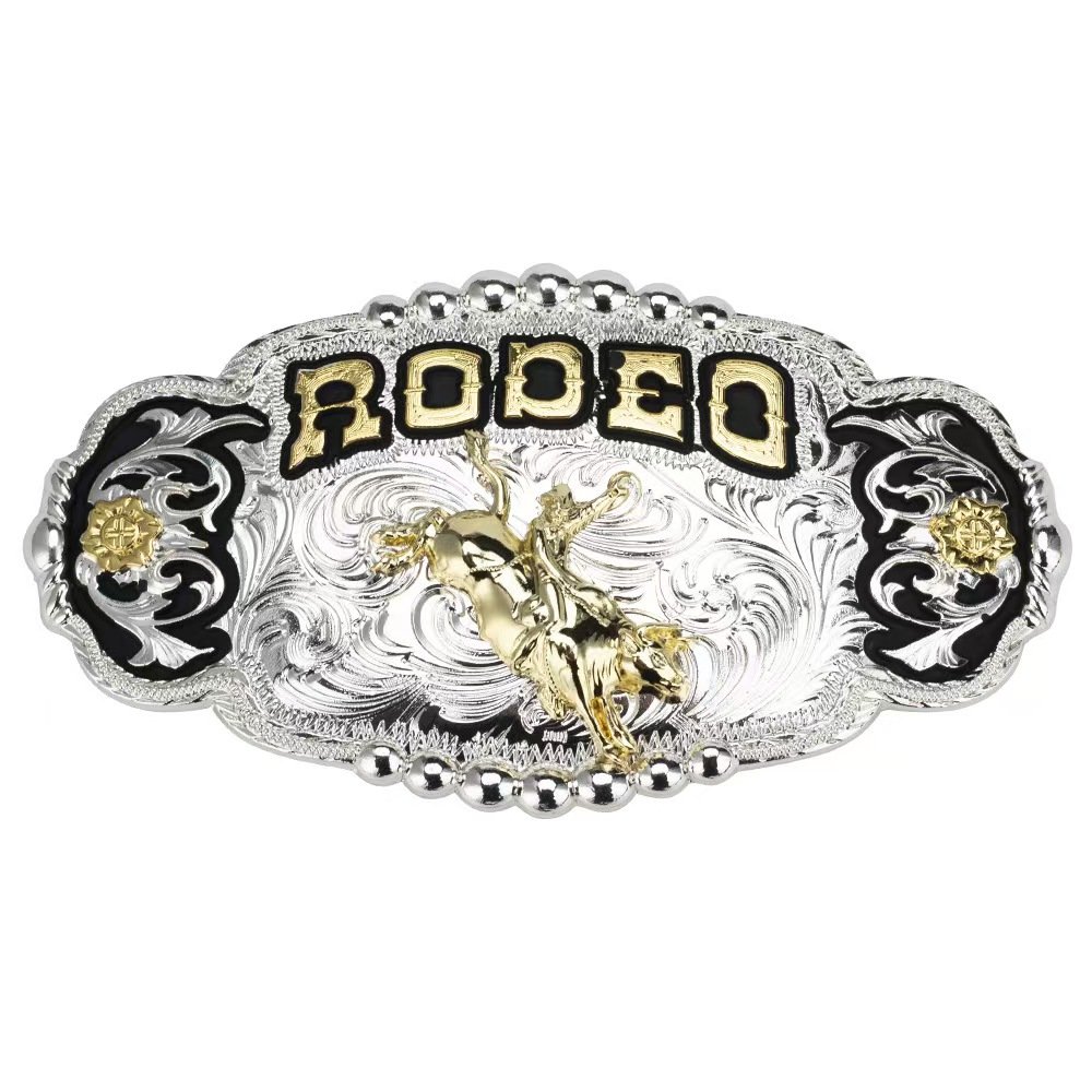 Two tone shiny gold silver western belt buckle fashion designer equestrian decoration buckle denim western belt buckle men