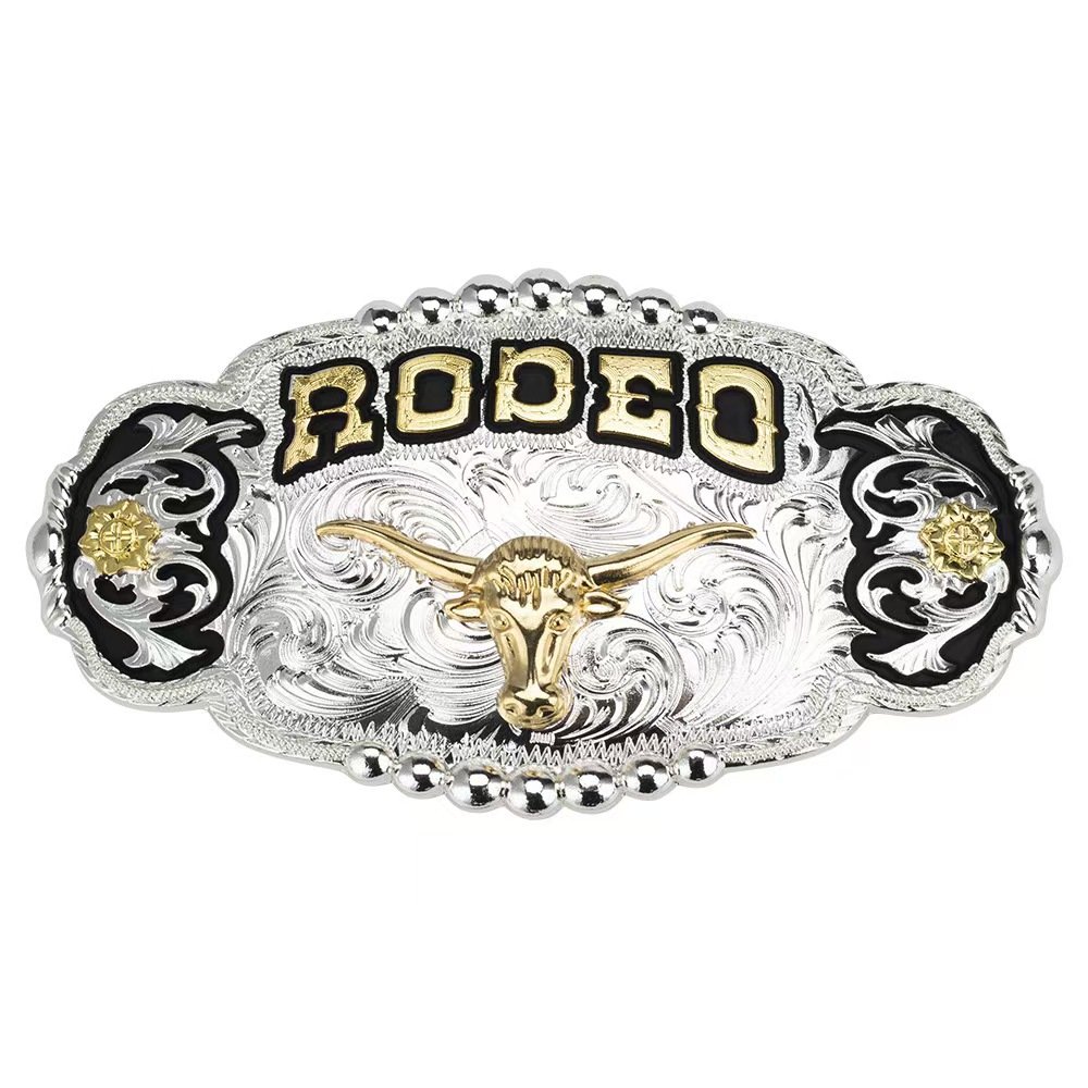 Two tone shiny gold silver western belt buckle fashion designer equestrian decoration buckle denim western belt buckle men