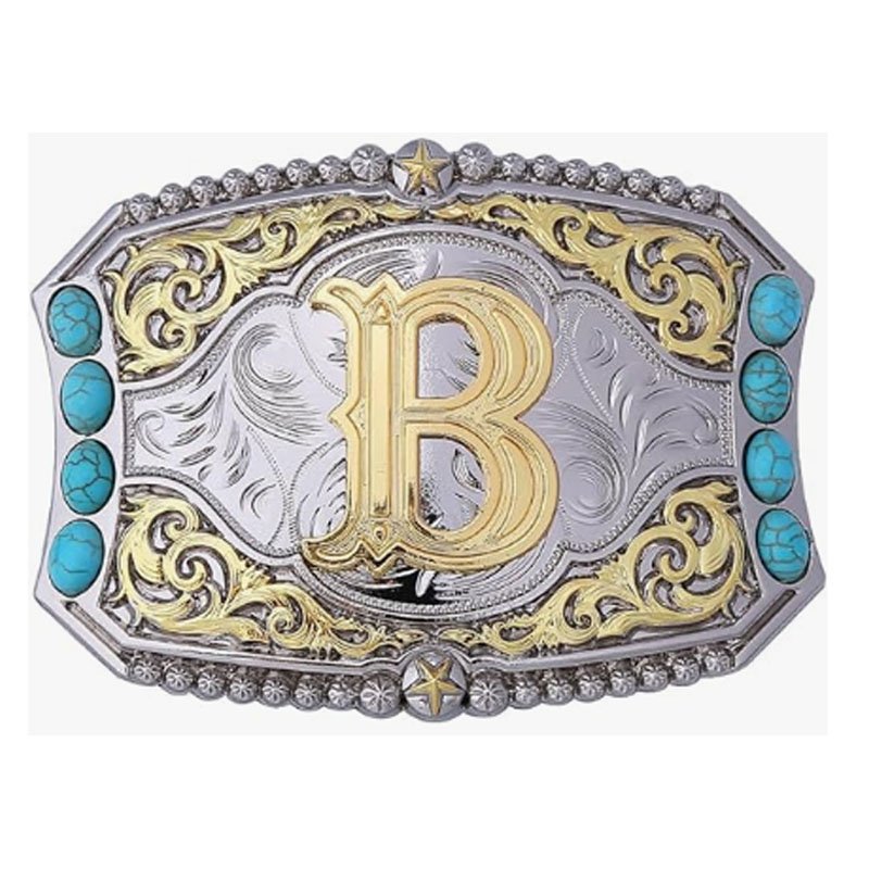 Turquoise Belt Buckle Western Cowboy Rodeo Initial Letters ABCDEFG to Z Belt Buckle for Men