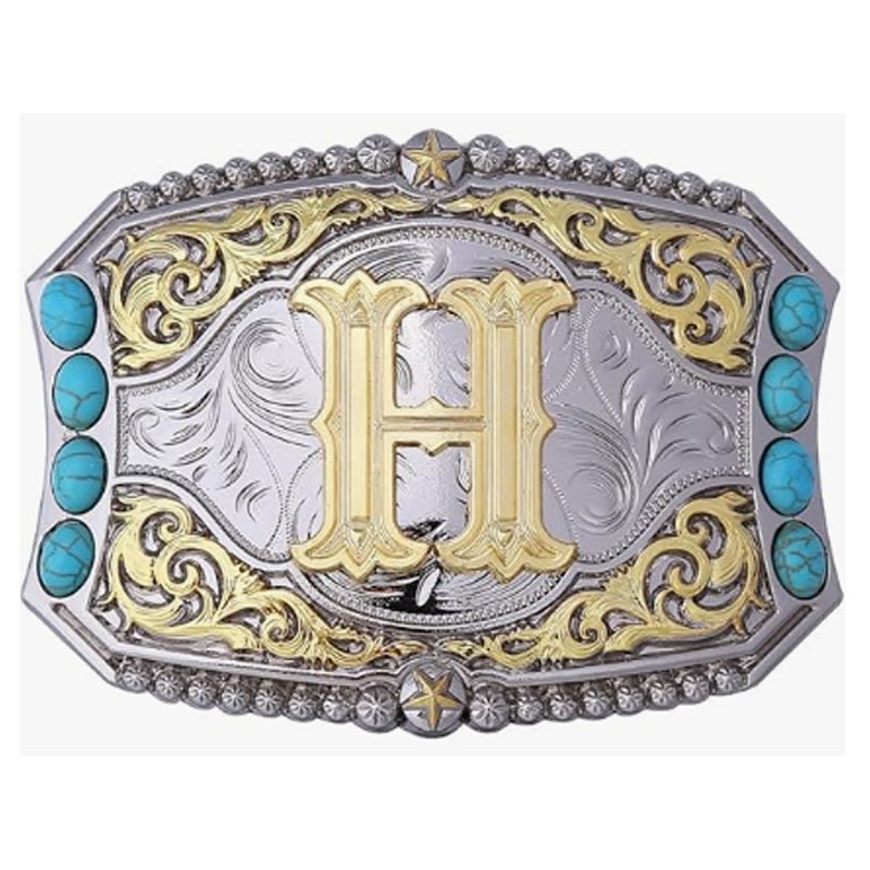 Turquoise Belt Buckle Western Cowboy Rodeo Initial Letters ABCDEFG to Z Belt Buckle for Men