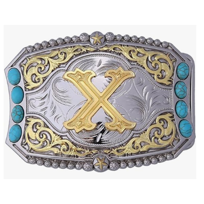 Turquoise Belt Buckle Western Cowboy Rodeo Initial Letters ABCDEFG to Z Belt Buckle for Men