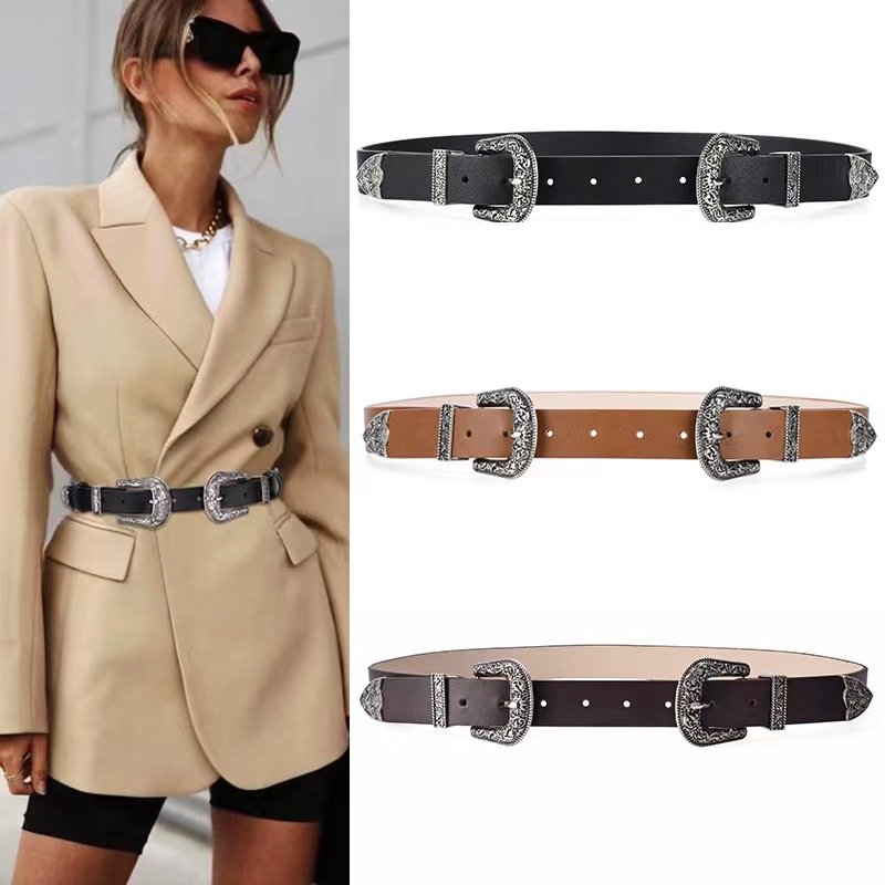 Factory Wholesale Western Fashion Women Cowboy Equestrian Stylish Retro Vintage Buckle Custom Leather Designer Lady Belt