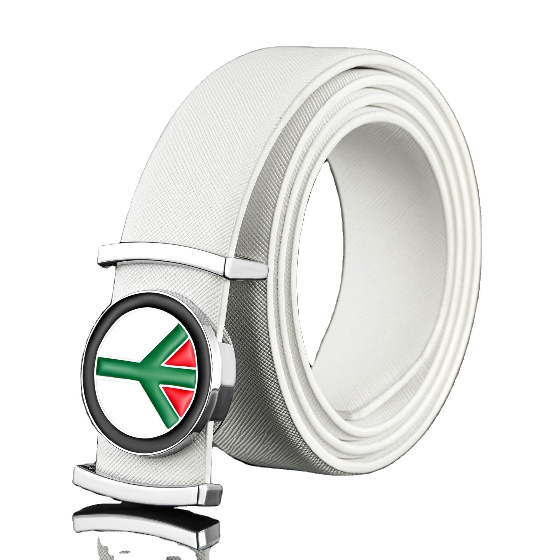 Men's smooth buckle Genuine Cowhide Belt with Simple Fashion Business White Alloy Material buckle Waistband