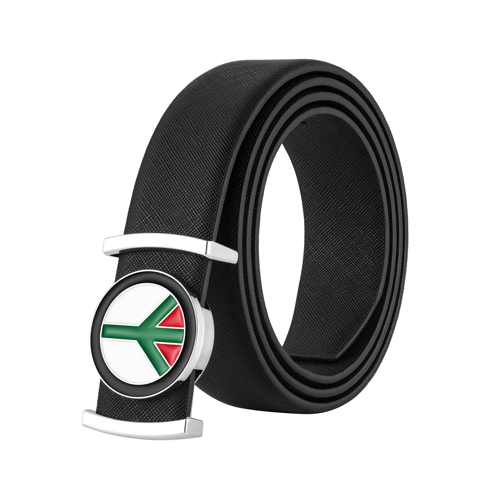 Men's smooth buckle Genuine Cowhide Belt with Simple Fashion Business White Alloy Material buckle Waistband