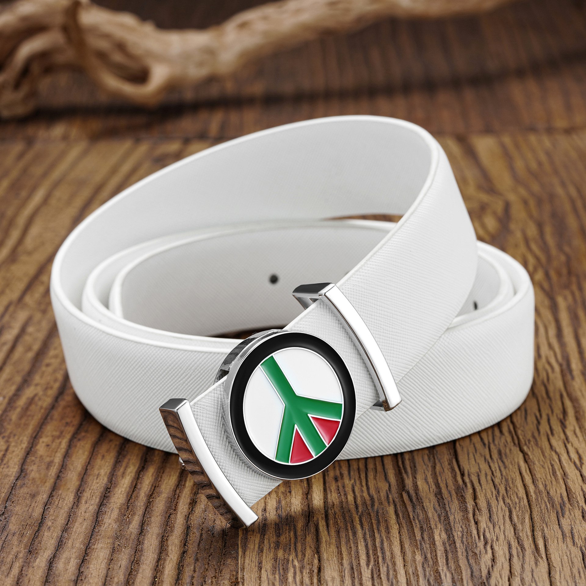 Men's smooth buckle Genuine Cowhide Belt with Simple Fashion Business White Alloy Material buckle Waistband