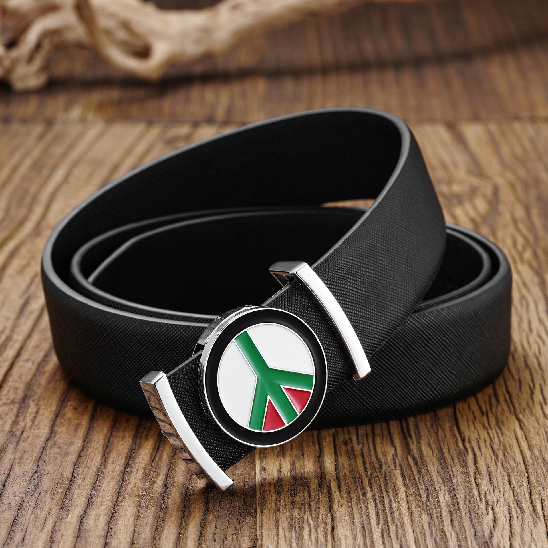 Men's smooth buckle Genuine Cowhide Belt with Simple Fashion Business White Alloy Material buckle Waistband