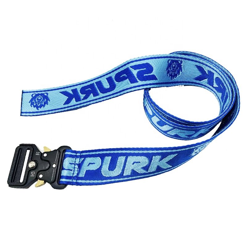 Factory Custom Logo Jacquard Woven Belt Quick Release Metal Buckle Outdoor Polyester Nylon Fabric Tactical Mens Webbing Belt