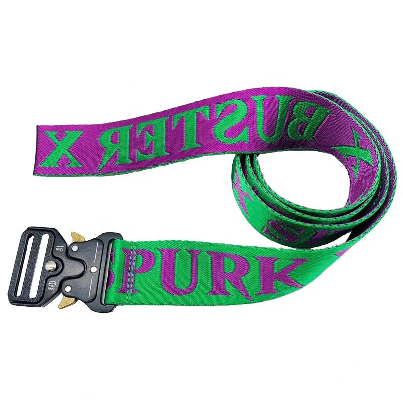 Factory Custom Logo Jacquard Woven Belt Quick Release Metal Buckle Outdoor Polyester Nylon Fabric Tactical Mens Webbing Belt