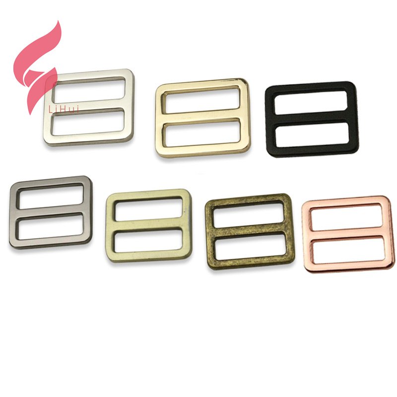 Lihui Metal High Quality Thickened Leather Bag Shoulder Strap Belt Web Rectangle Adjust Tri-glide Pin Roller Buckle Slider Loop
