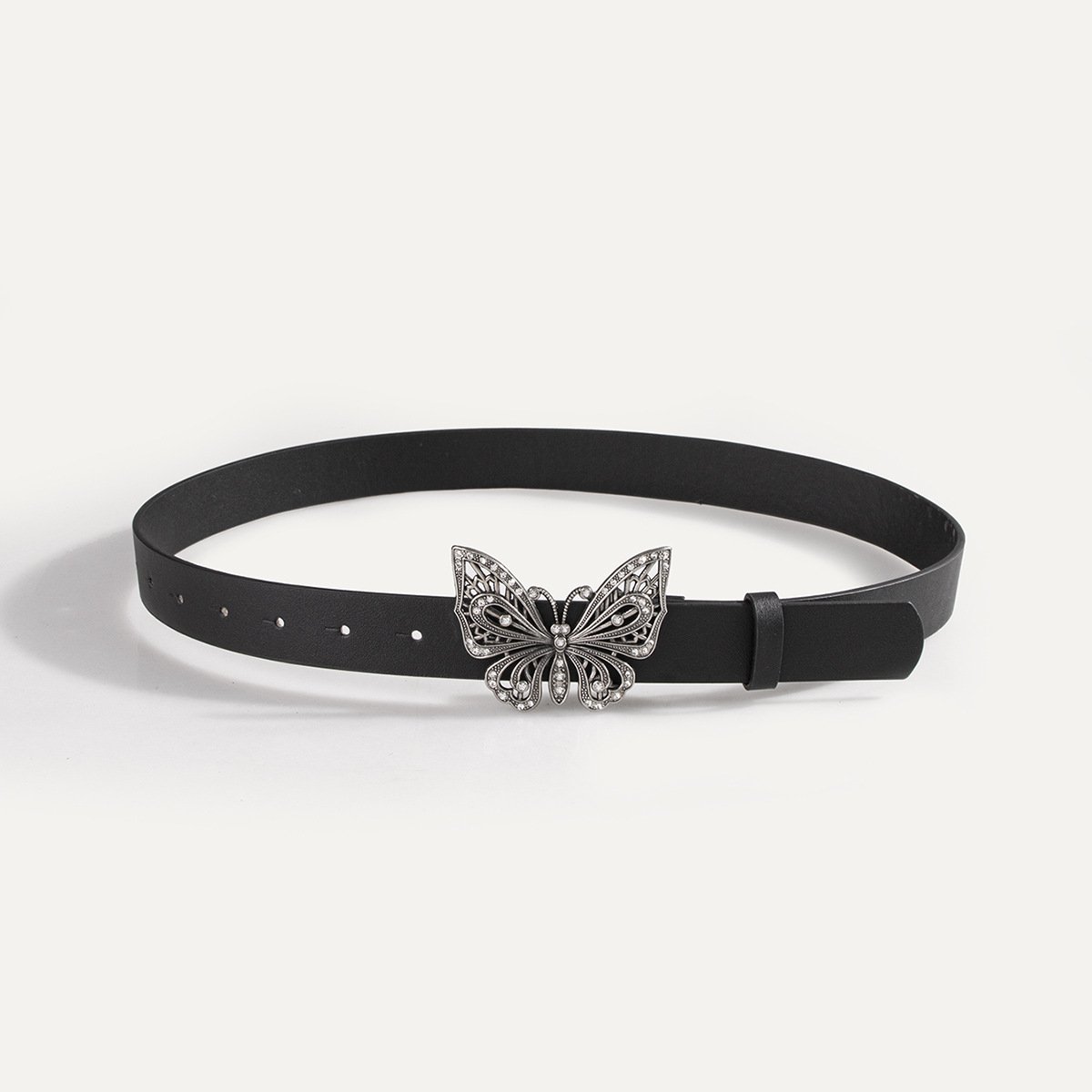 Luxury Women Black Waist Belts Shiny Butterfly Buckle Belt Ladies Dress Shirt Waist Belt