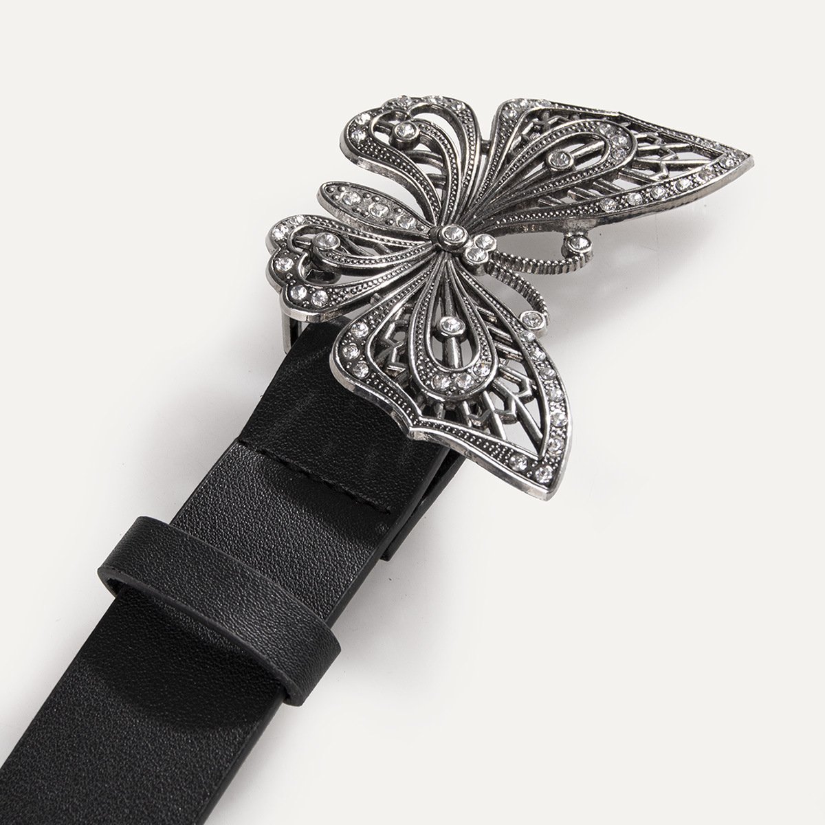 Luxury Women Black Waist Belts Shiny Butterfly Buckle Belt Ladies Dress Shirt Waist Belt