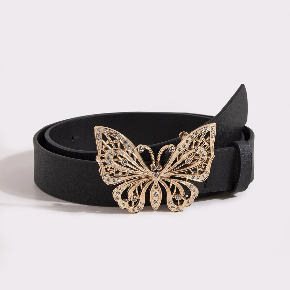 Luxury Women Black Waist Belts Shiny Butterfly Buckle Belt Ladies Dress Shirt Waist Belt