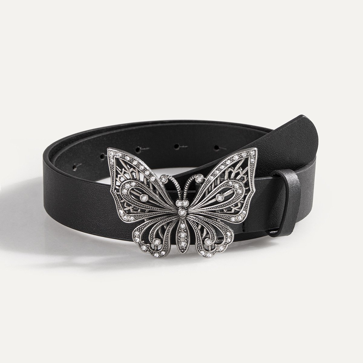 Luxury Women Black Waist Belts Shiny Butterfly Buckle Belt Ladies Dress Shirt Waist Belt