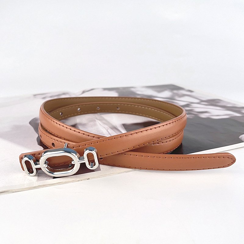 Luxury Designs Metal Silver Buckle Genuine Leather Thin Belt Female Cowhide Waist Belts Decoration Jeans Wholesales