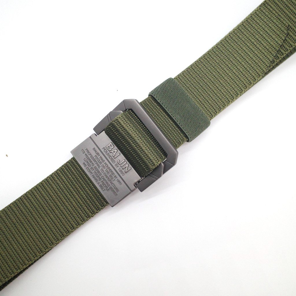 Customize LOGO Baijin Fashion Tactical Fake Nylon Polyester Belt With Fashion Metal Buckle