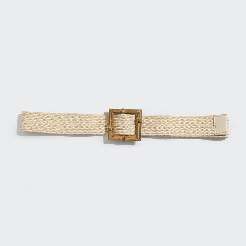 REWIN Bohemian Bamboo Square Buckle Women Woven Rattan Wide Stretch Raffia Straw Belt Waist Belt Accessory for Ladies Dress