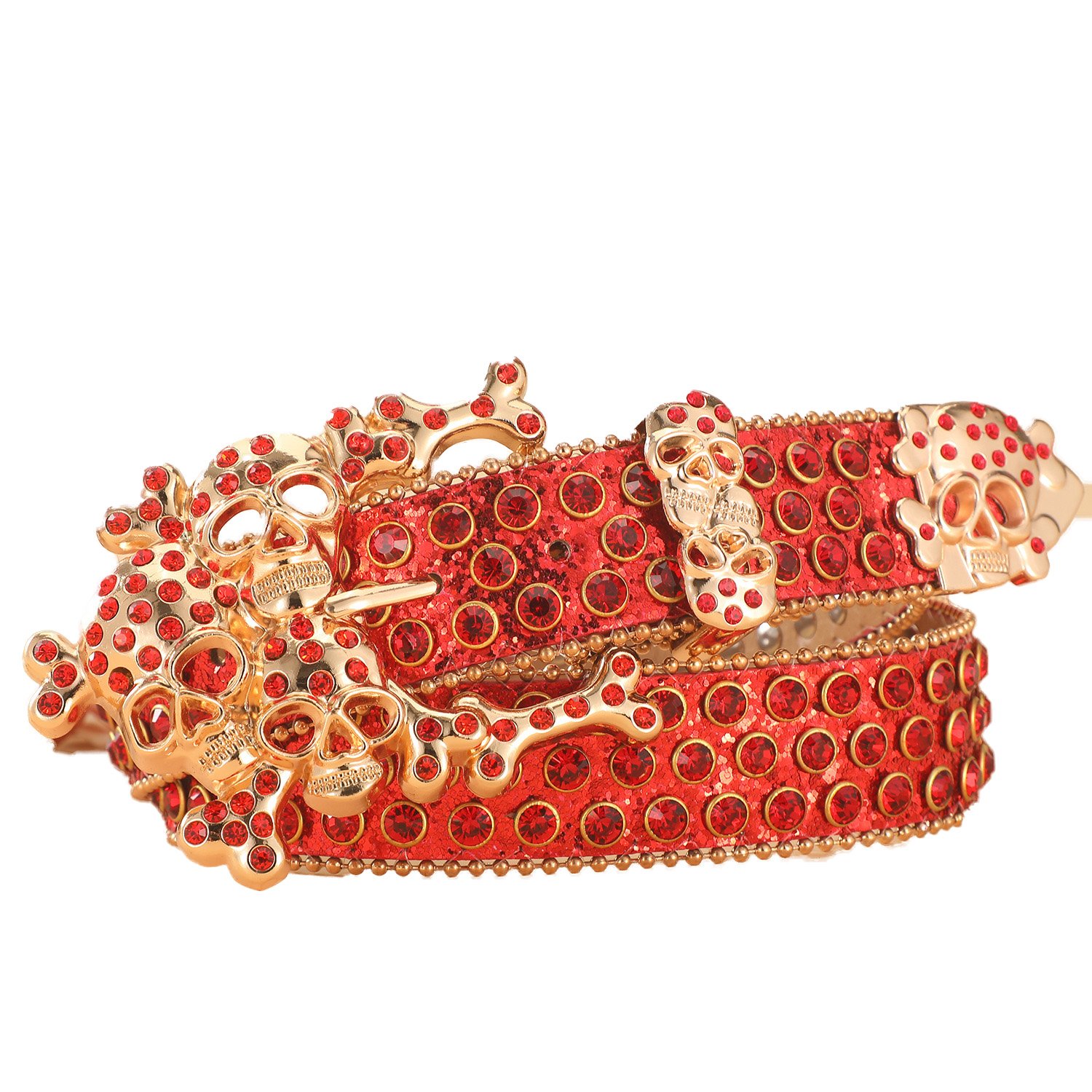 Women's Fashion Wide Skeleton Head Water Diamond Pants Belt Decorative Alloy Buckle Western Leather Belt for Use Man Belt