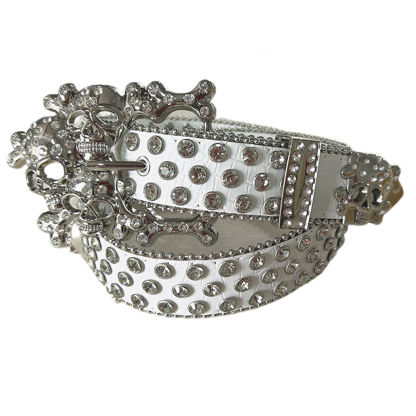 Women's Fashion Wide Skeleton Head Water Diamond Pants Belt Decorative Alloy Buckle Western Leather Belt for Use Man Belt