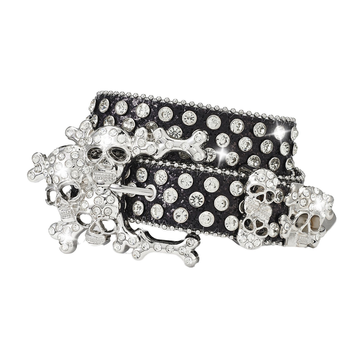 Women's Fashion Wide Skeleton Head Water Diamond Pants Belt Decorative Alloy Buckle Western Leather Belt for Use Man Belt