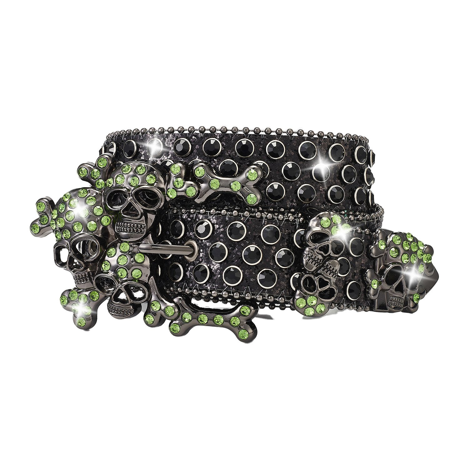 Women's Fashion Wide Skeleton Head Water Diamond Pants Belt Decorative Alloy Buckle Western Leather Belt for Use Man Belt