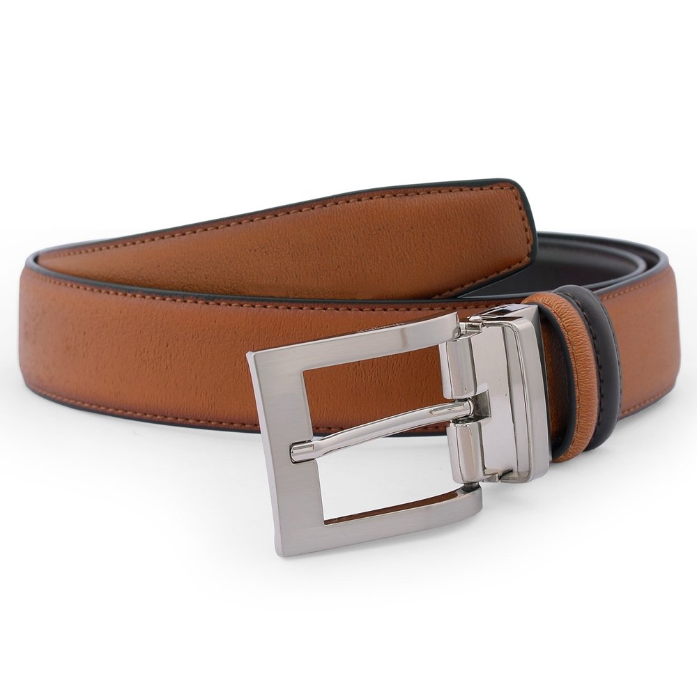 Hot Sale Reversible PU Leather Belt for Men Double Sided Black and Brown Dress Belt with Rotating Buckle