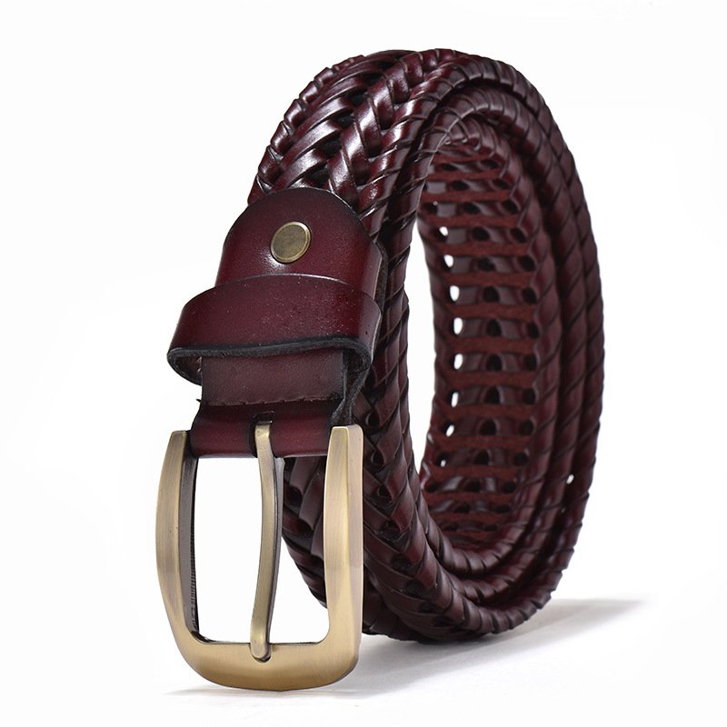 Hand-Woven Belt Genuine Cowhide Men's Vintage Casual Pin Buckle Hollowed Out Belt mens luxury belts
